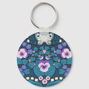 Porte-clés Pansies, oiseaux et papillons