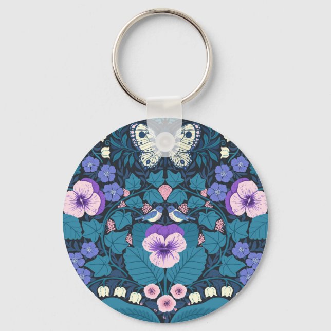 Porte-clés Pansies, oiseaux et papillons (Recto)