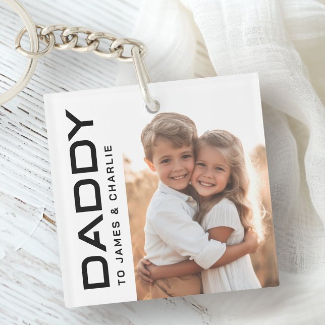 Porte-clés Papa aux enfants noms fête des pères photo (Daddy to kids names photo fathers day keychain)
