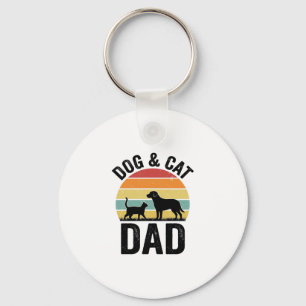 Porte-clés Papa Chien et Chat Vintage T-Shirt pour Amoureux d