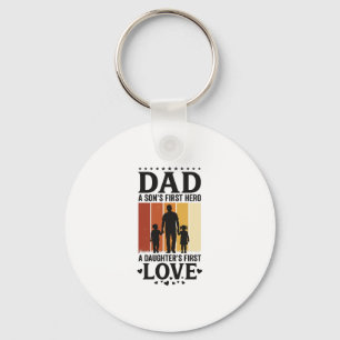Porte-clés Papa Fils Premier Héros Fille Premier Amour Vintag