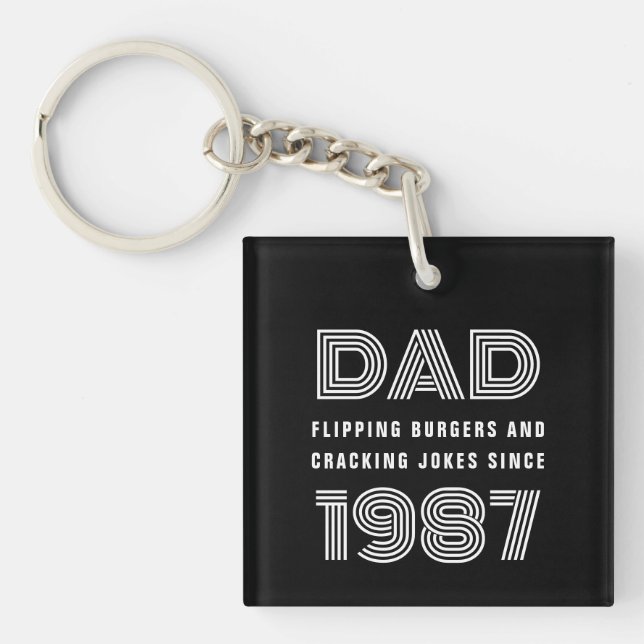Porte-clés Papa Personnalisé Année Grill Master BBQ Noir (Devant)