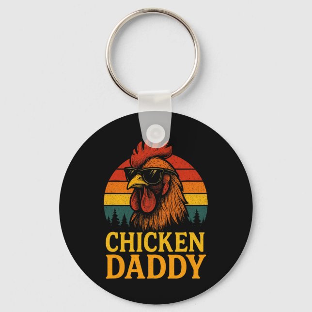 Porte-clés Papa Poule - Drôle d'Éleveur de Volailles Rétro  (Recto)
