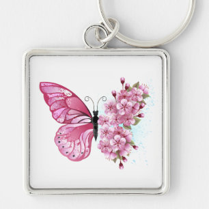 Porte-clés Papillon à fleurs avec Sakura rose