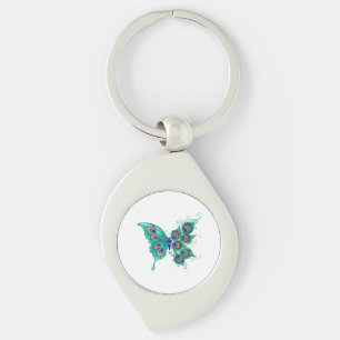 Porte-clés Papillon aux plumes de paon vert