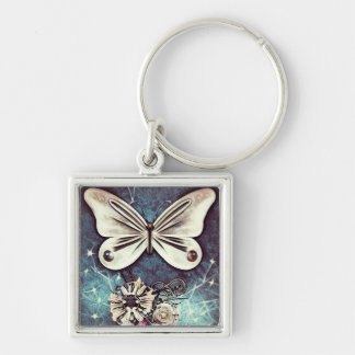 Porte-clés Papillon beige vintage