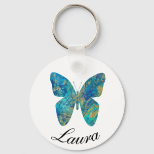 Porte-clés Papillon bleu et or personnalisé-