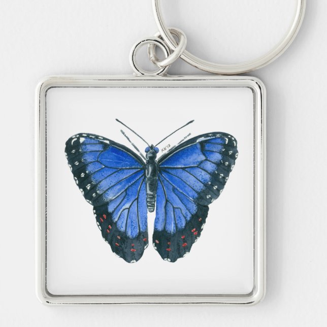 Porte-clés Papillon bleu Morpho aquarelle peinture (Devant)