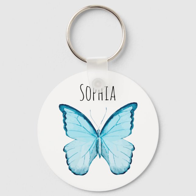 Porte-clés Papillon bleu - Nom personnalisé Modèle Porte - cl (Recto)