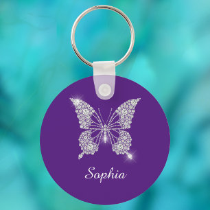 Porte-clés Papillon Diamant Blanc, Nom do-it-yourself, Royal