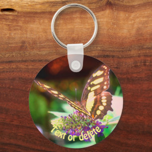 Porte-clés Papillon doux sur la nature fleurie Personnalisé