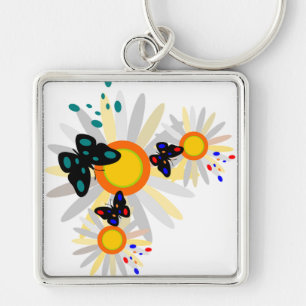 Porte-clés Papillon et fleurs