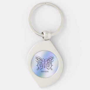 Porte-clés Papillon holographique bleu violet à monogramme pe