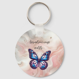 Porte-clés Papillon Monarch Bleu et Rose avec Citation