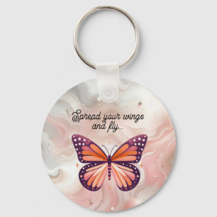Porte-clés Papillon Monarque Orange Rustique avec Citation
