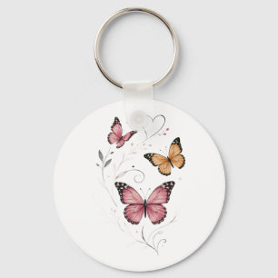Porte-clés Papillon Rose Botanique Aquarelle