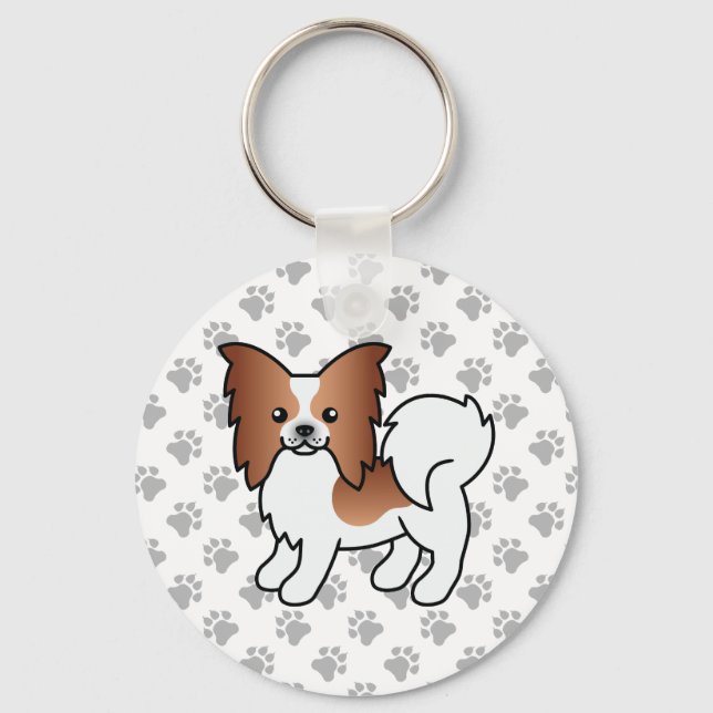 Porte-clés Papillon Rouge Et Blanc Cute Cartoon Chien & Pâtes (Recto)