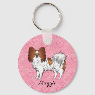 Porte-clés Papillon Rouge Et Blanc Mignon Chien Sur Des Coeur
