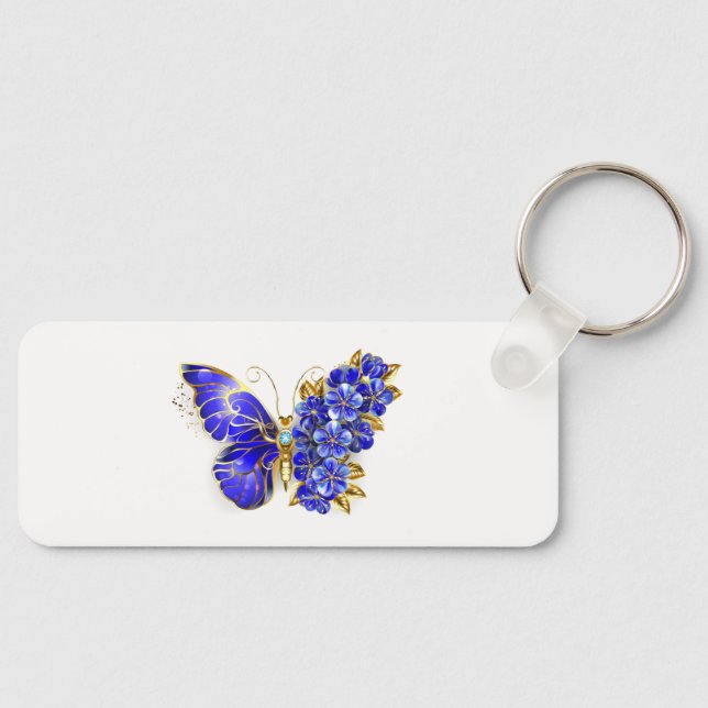 Porte-clés Papillon saphir à fleurs (Recto)