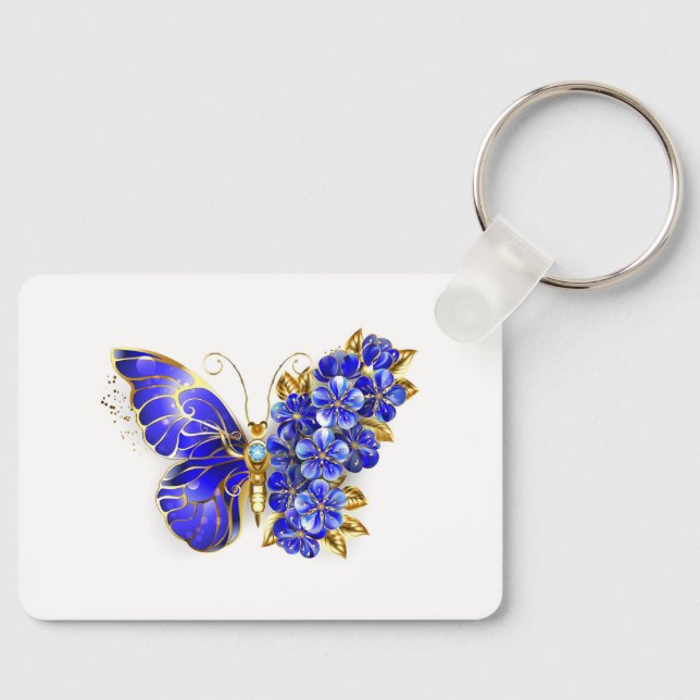 Porte-clés Papillon saphir à fleurs (Recto)
