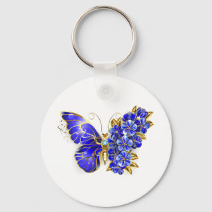 Porte-clés Papillon saphir à fleurs