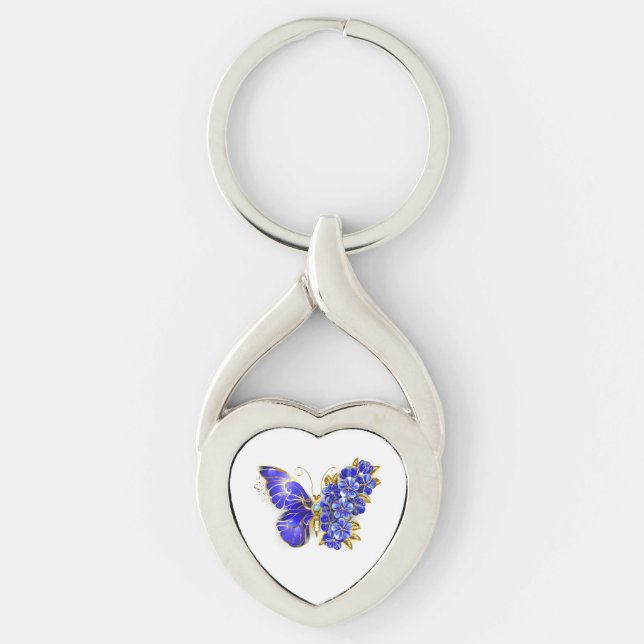 Porte-clés Papillon saphir à fleurs (Devant)