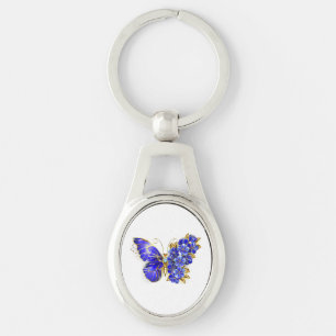 Porte-clés Papillon saphir à fleurs