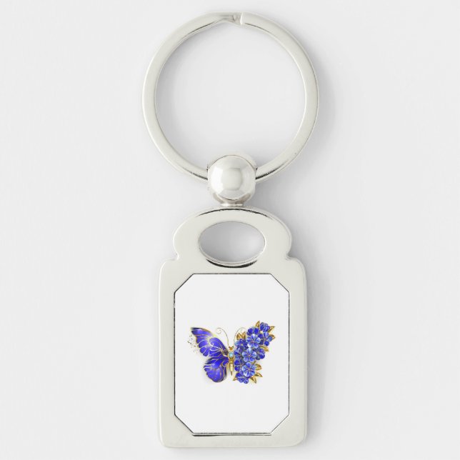 Porte-clés Papillon Saphir Fleur (Devant)