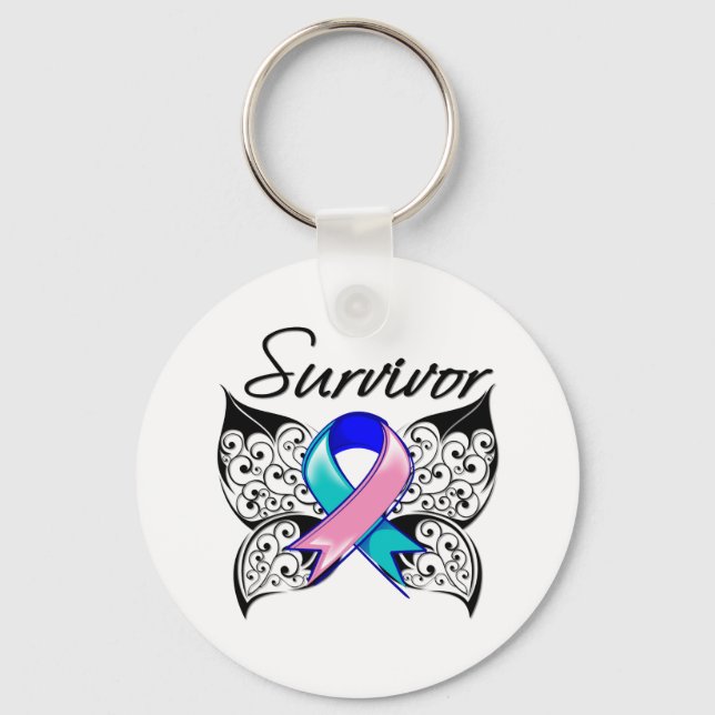 Porte-clés Papillon survivant du cancer de la thyroïde (Recto)