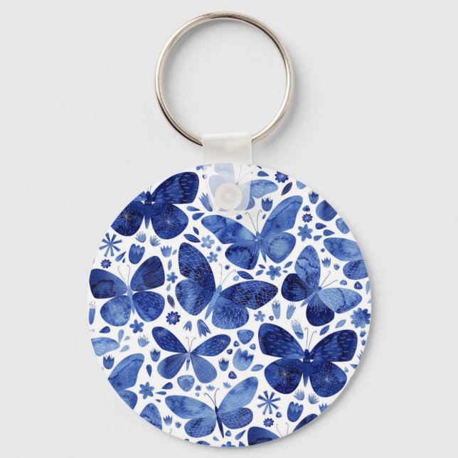 Porte-clés Papillons Aquarelle Indigo Blue Keepsaké (Recto)