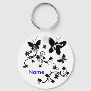 Porte-clés Papillons avec fleurs noir n blanc porte - clé