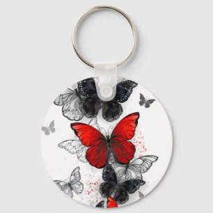Porte-clés Papillons noirs et rouges volants