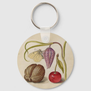 Porte-clés Papillons noix Fleur Cerisier Aquarelle Art