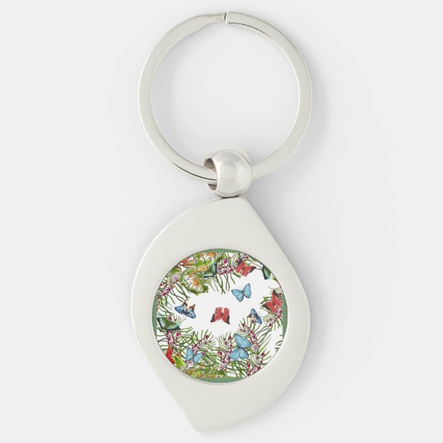 Porte-clés Papillons Plante tropicaux Berries Bleu rouge (Devant)