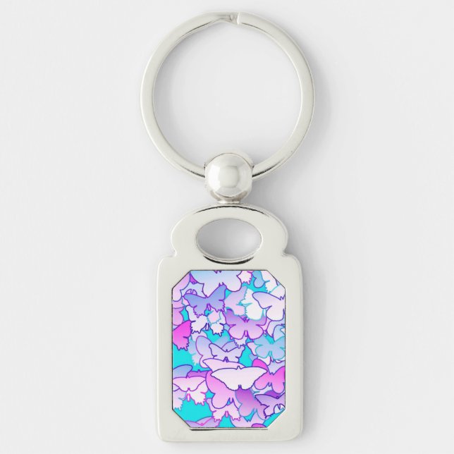 Porte-clés Papillons, violet et turquoise (Devant)