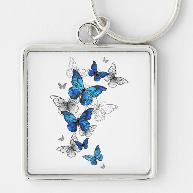 Porte-clés Papillons volants bleus Morpho (Devant)