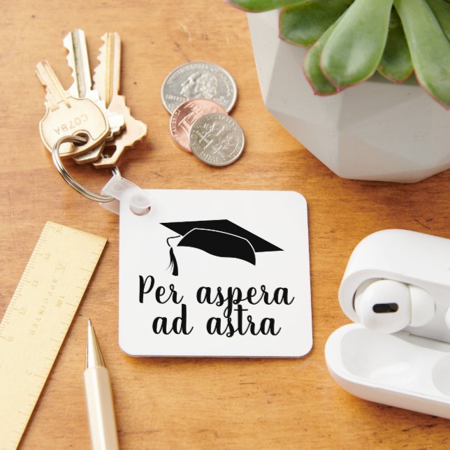 Porte-clés Par aspera ad astra Latin Citation noire (Bureau)