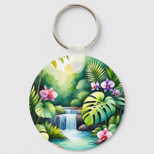 Porte-clés Paradis tropical de la cascade de jungle et de l'o