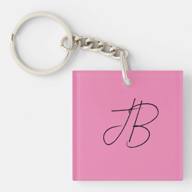 Porte-clés Paraphes monogrammes simples et audacieux rose (Devant)