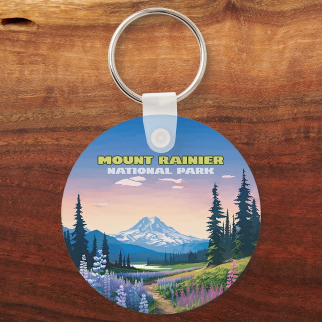 Porte-clés Parc national du Mont Rainier Washington Retro (Recto)