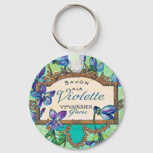 Porte-clés parfum violet vintage français or violet turquoise