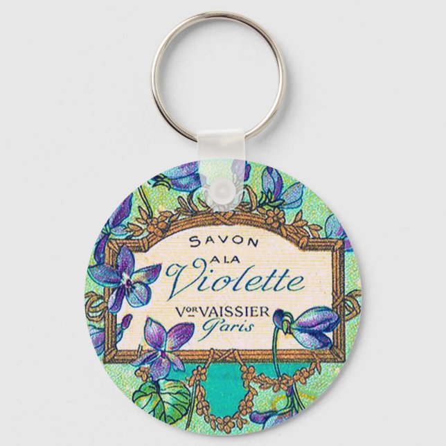 Porte-clés parfum violet vintage français or violet turquoise (Recto)