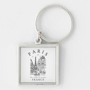Porte-clés Paris France –  Esquisse avec la Tour Eiffel & Caf