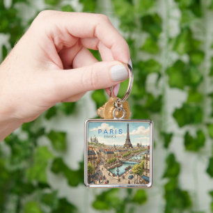 Porte-clés Paris France Voyage Art Rétro