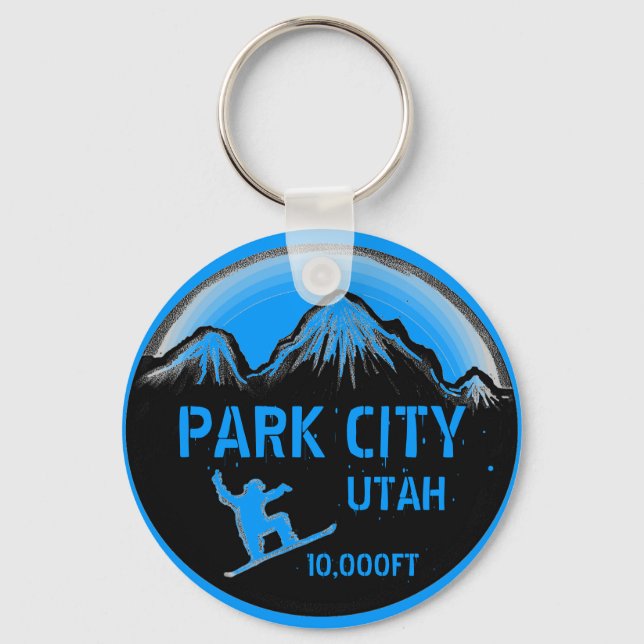 Porte-clés Park City Utah bleu snowboard art porte - clé (Recto)