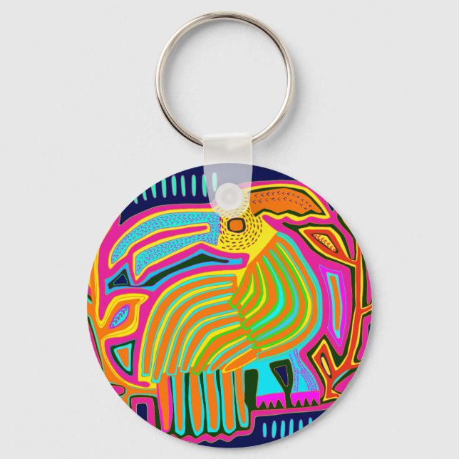 Porte-clés Parrot d'art populaire tropical (Recto)