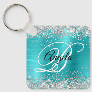 Porte-clés Parties scintillant Argent Turquoise Bleu Foil Fan