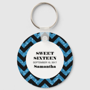 Porte-clés Parties scintillant bleu Chevron Sweet 16 Porte - 