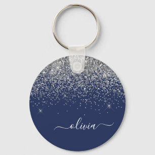 Porte-clés Parties scintillant bleue Silver Navy Girl Monogra