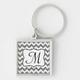 Porte-clés Parties scintillant d'argent moderne Chevron Zig Z